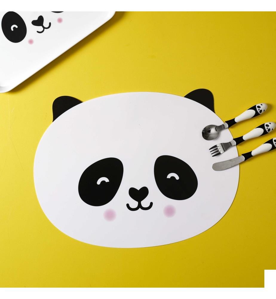 Set de Table Animaux Kawaii (Modèle aléatoire, 1 parmi 3) - Blanc / Noir / Gris / Jaune / Rose