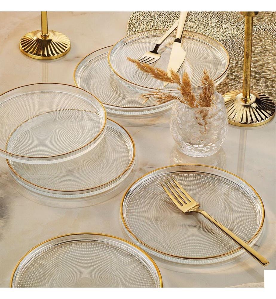 Lot de 6 assiettes à dessert - Transparent et or