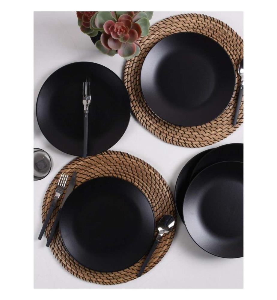 Set d'assiettes de service, 6 pièces, noir mat, céramique, n'absorbe pas l'eau