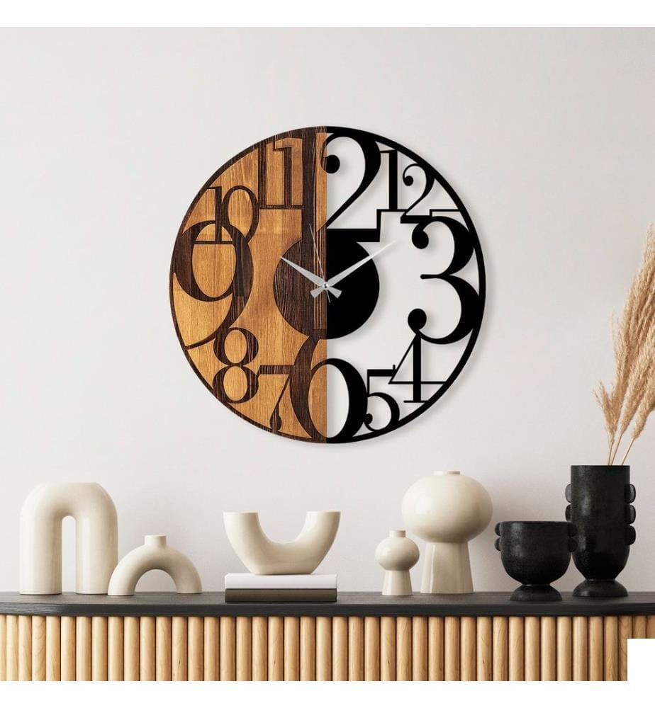 Horloge murale en bois - Noyer/Noir