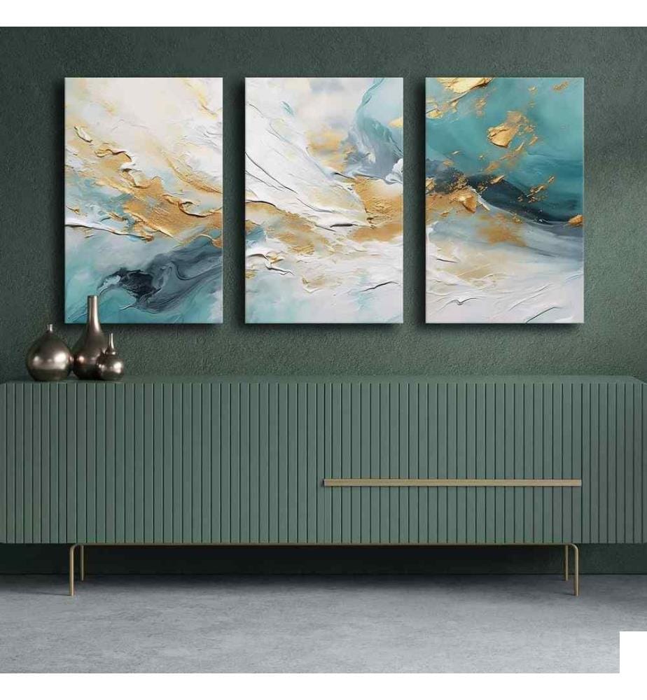 Peinture décorative sur toile, 3 pièces, multicolore, 100% toile, cadre en bois de pin