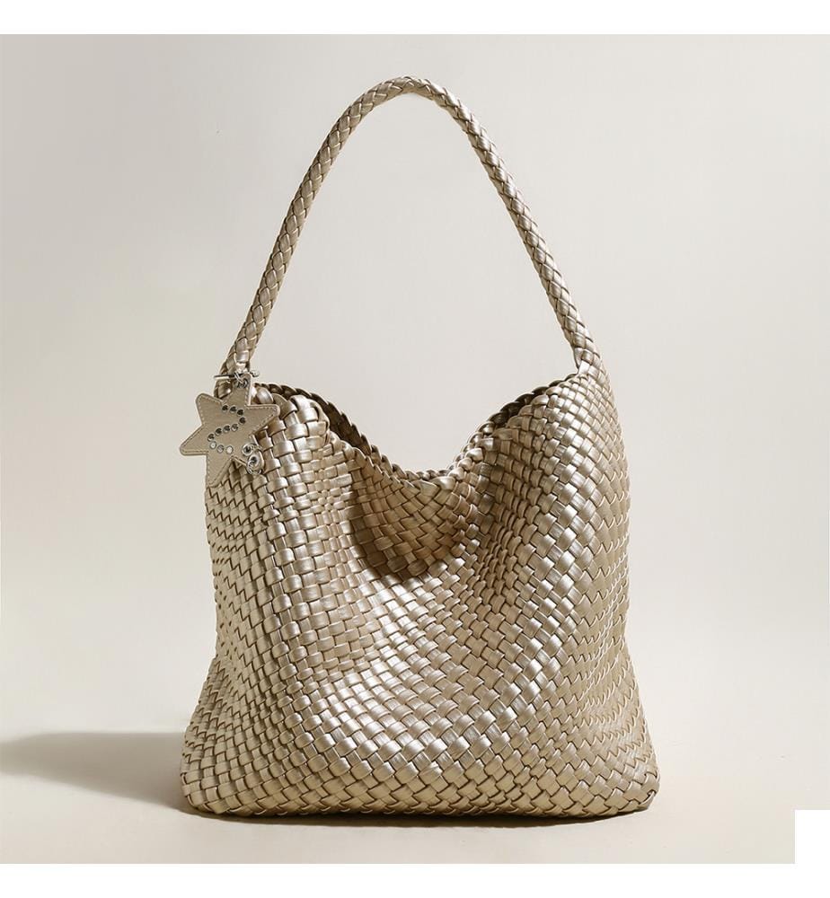Sac hobo Lumière en cuir tressé métallisé - Champagne