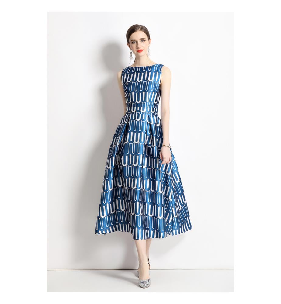 Robe de thé coupe A ajustée - Bleu