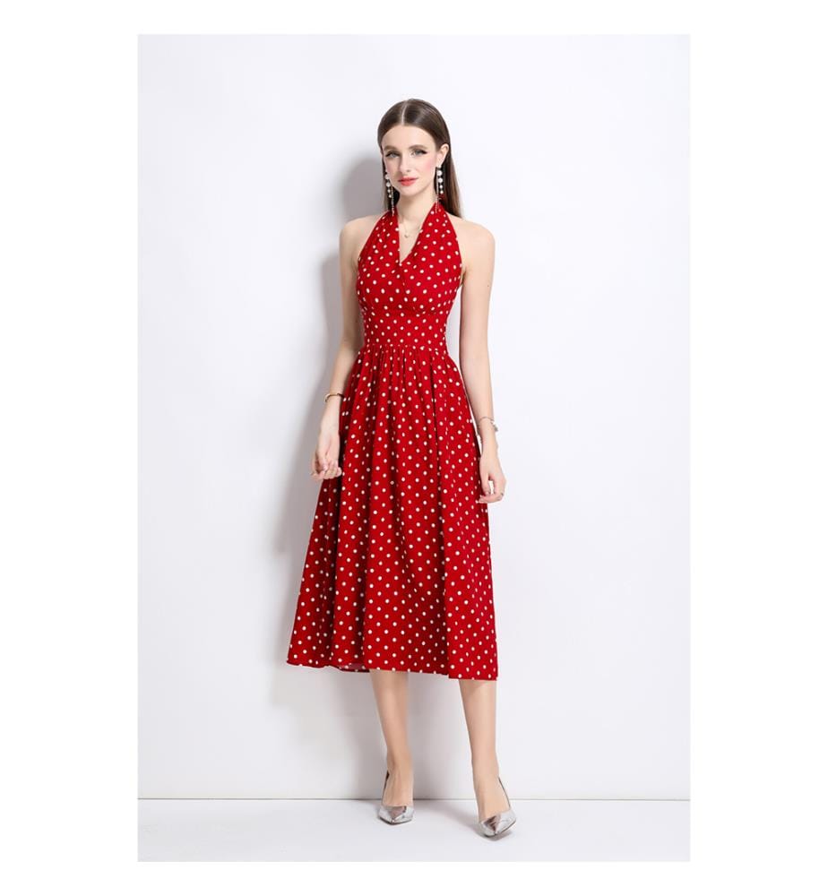 Robe longue ajustée vintage sans manches - Rouge