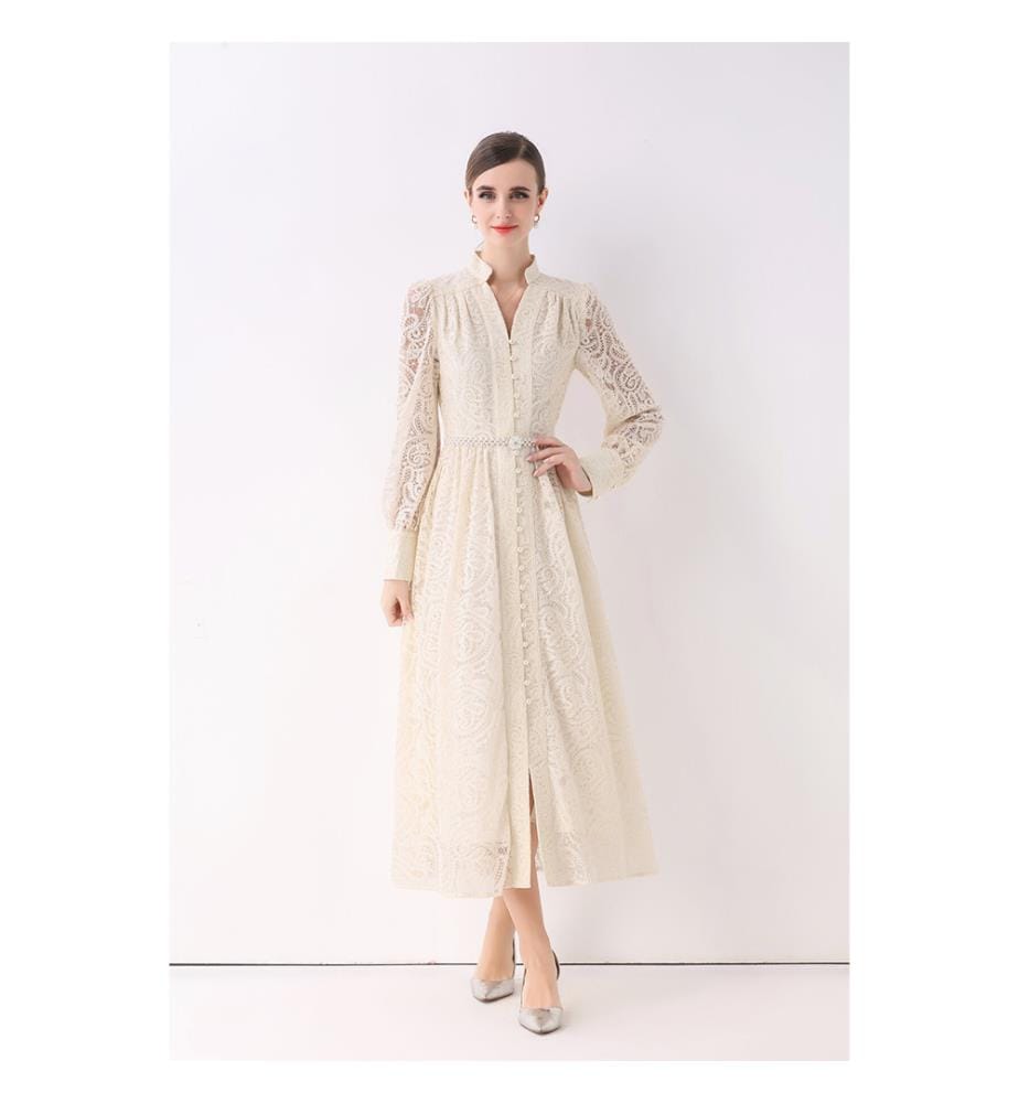 Robe longue élégante vintage - Ivoire