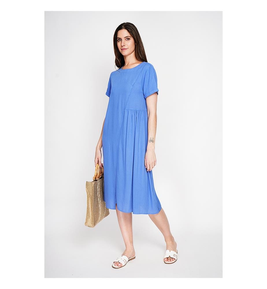 Robe découpe devant évasée à manches courtes - Azur