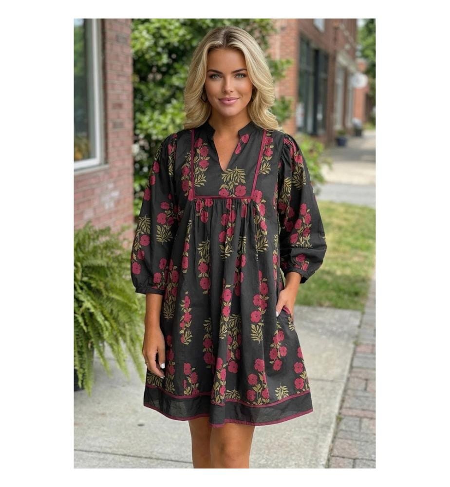 Robe Babydolle à Imprimé Floral - Noir