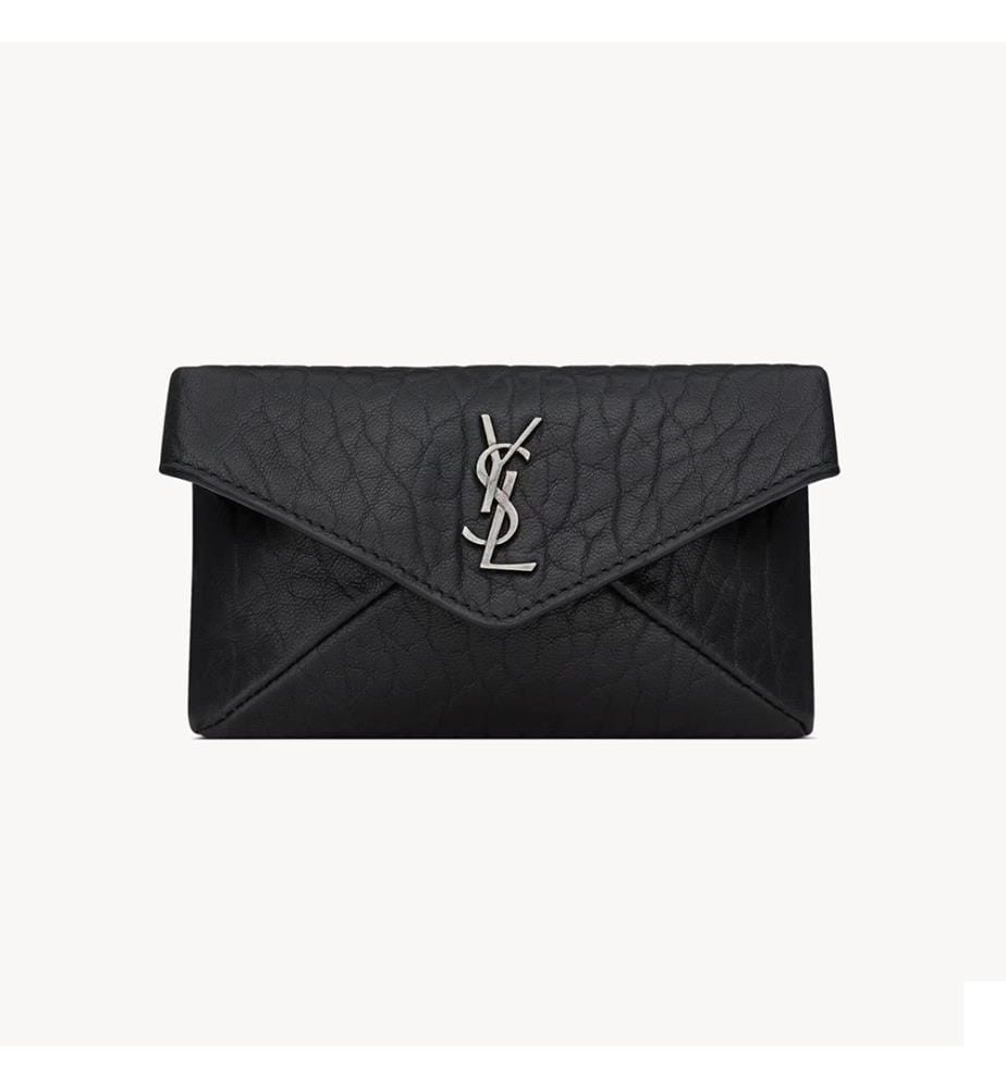 Cassandre Porte-cartes enveloppe en cuir grainé - Noir