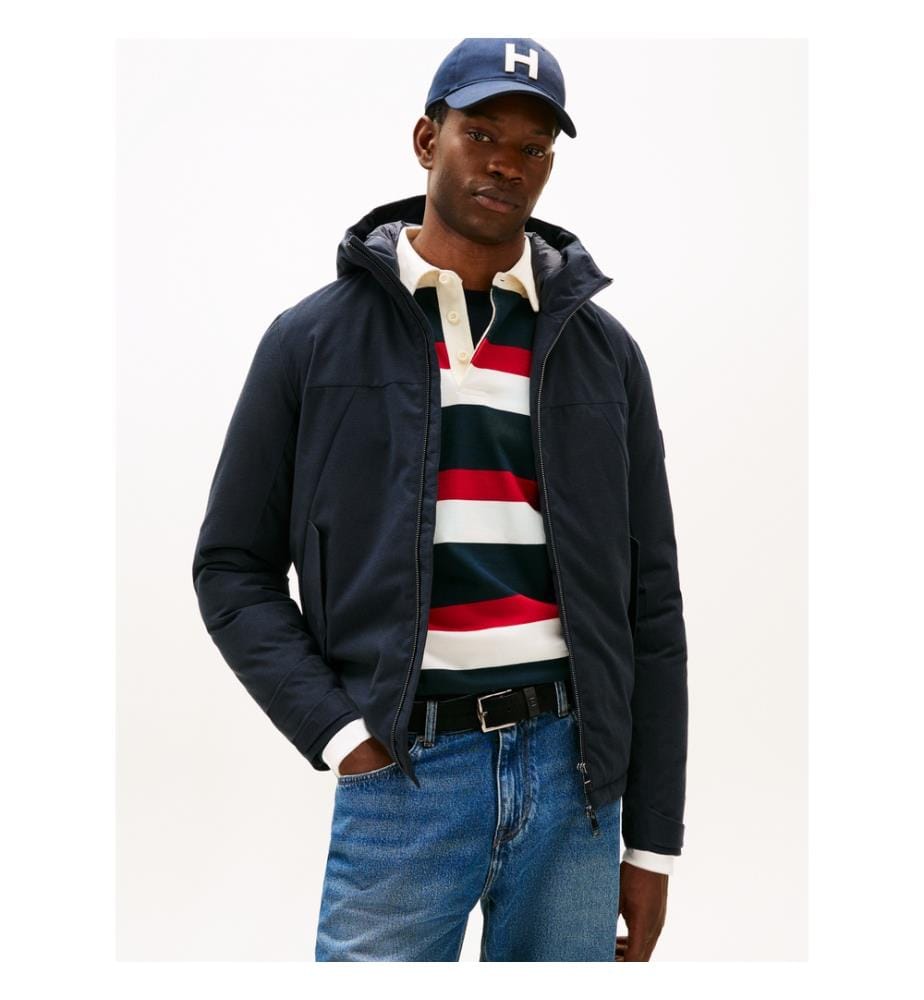 Veste courte matelassée à capuche - Bleu Marine