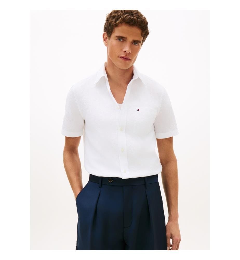 Chemise à boutons Seersucker uni SS RF - YBR