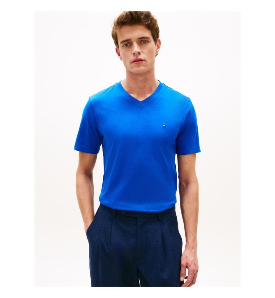 T-shirt col en V Essentiel - Bleu