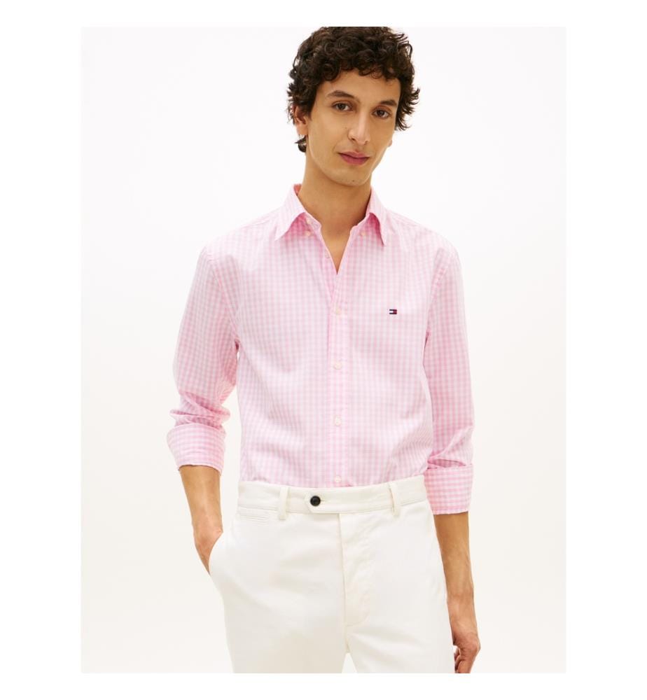 Chemise Flex Popeline Gingham Coupe Regular - Rose