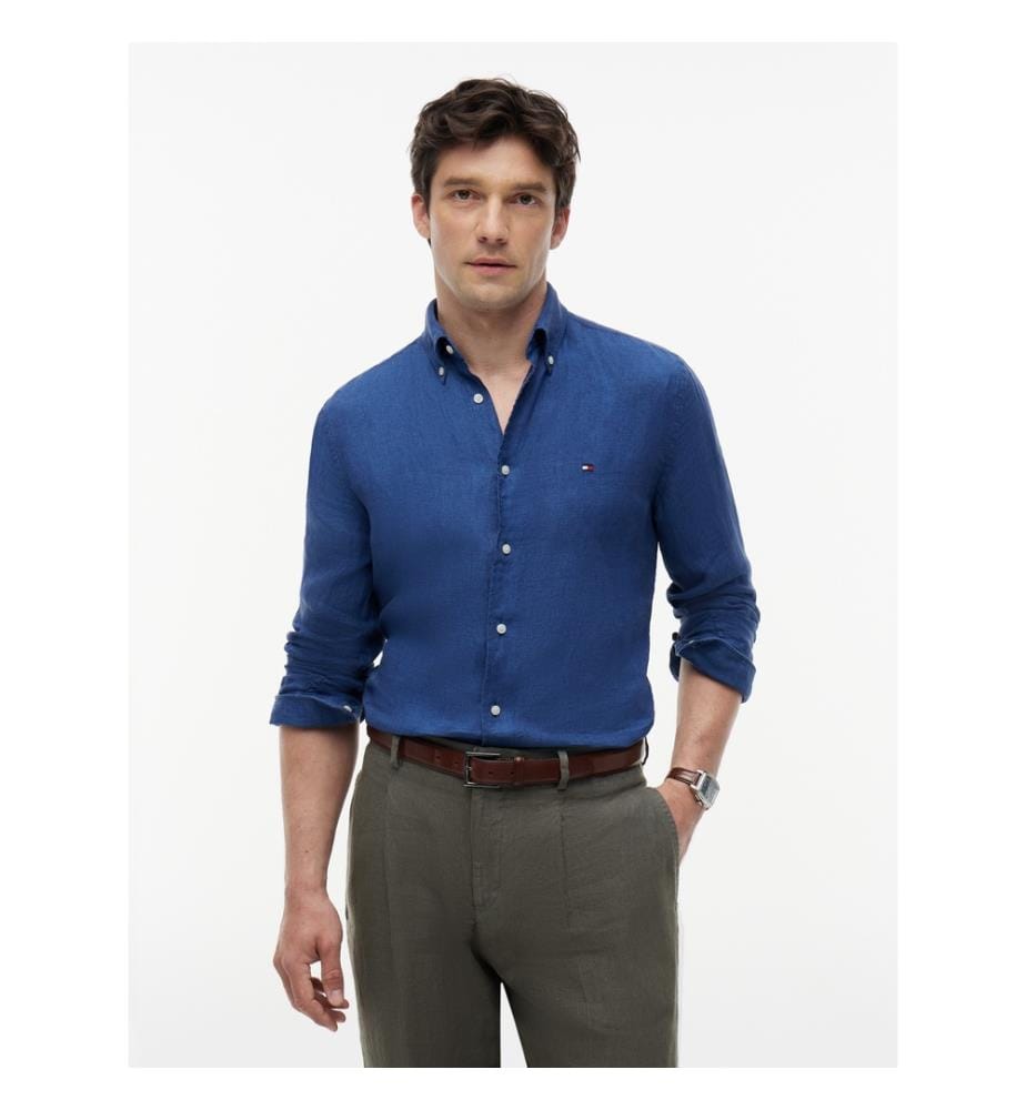Chemise Teintée au pigment en lin uni - indigo