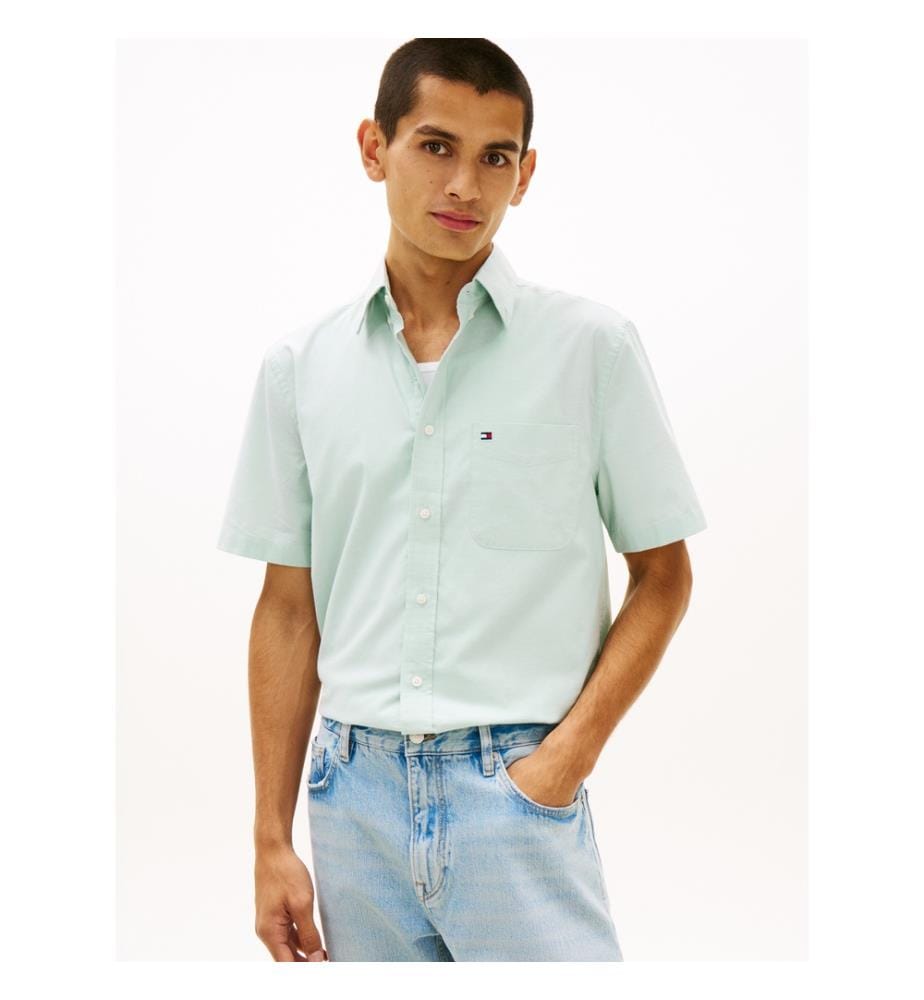Chemise Oxford légère unie à col boutonné et manches courtes - Vert