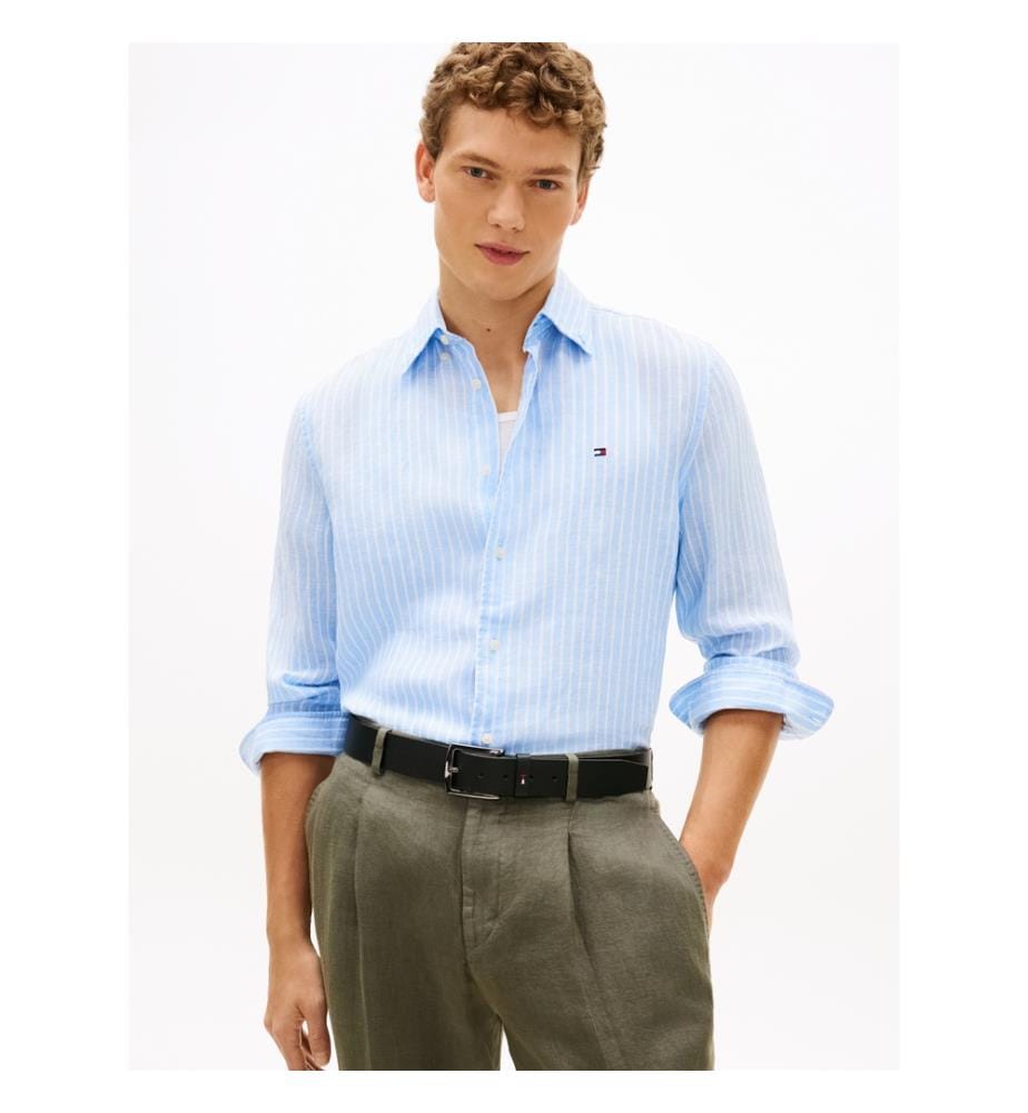 Chemise en lin Bengal à rayures - Bleu