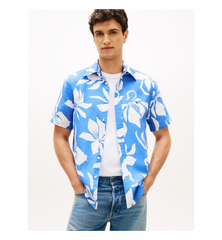 Chemise boutonnée en mélange lin Flower PRT S/S - 0GY
