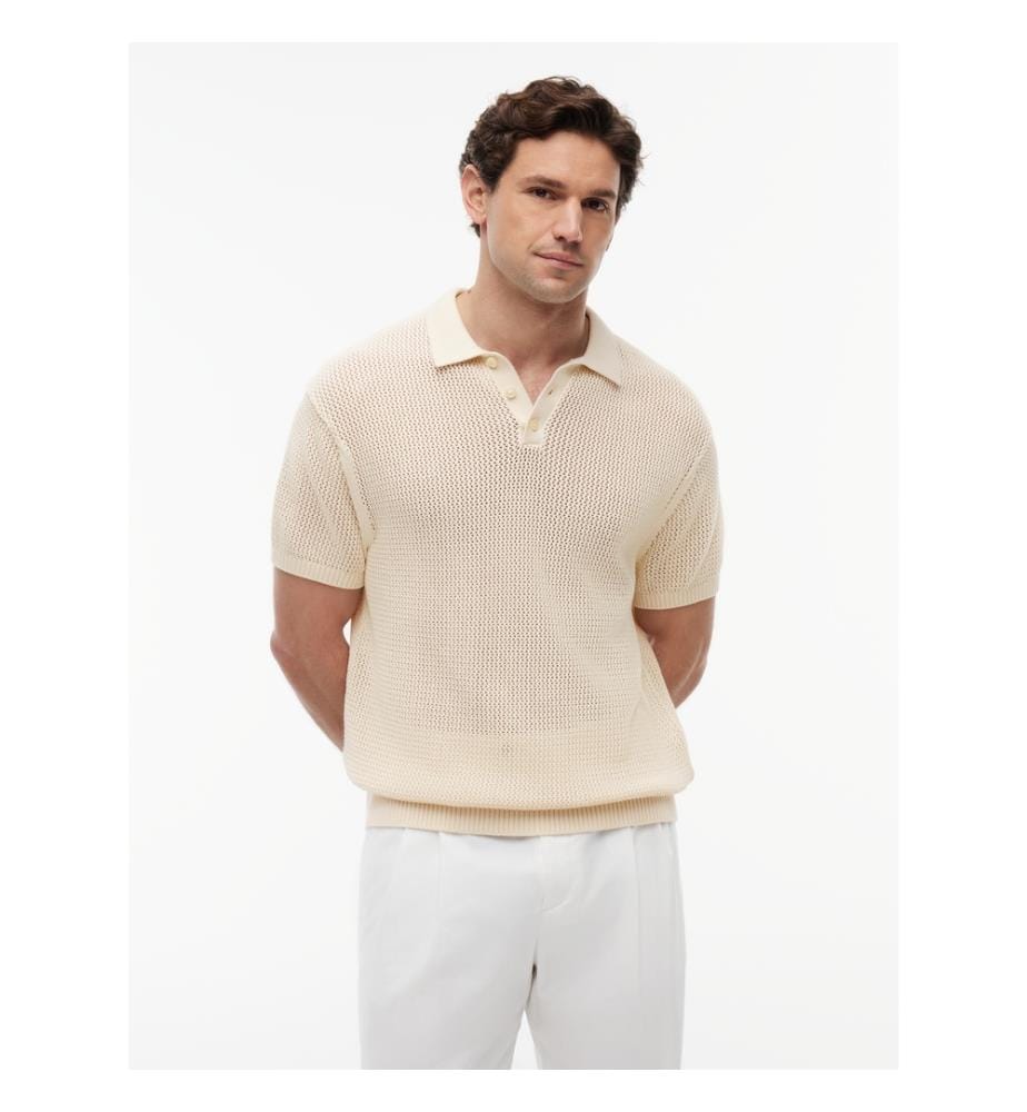 Polo à coupe décontractée en maille ouverte - Beige