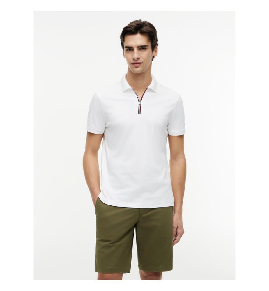 Polo Zip Coupe Regular Coton Lisse - Blanc