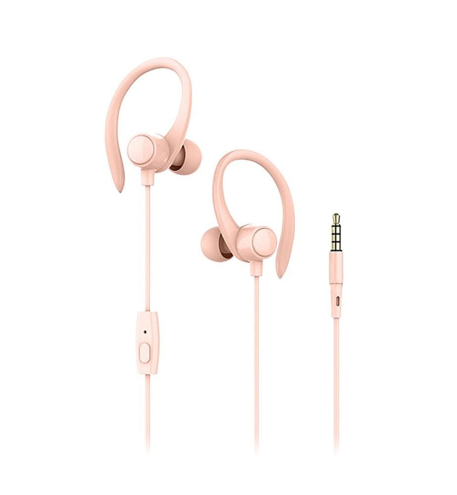 Écouteurs sport filaires S07 avec maintien optimal, micro et bouton de commande intégrés 4,2 x 2,5 x 4 cm - Rose clair