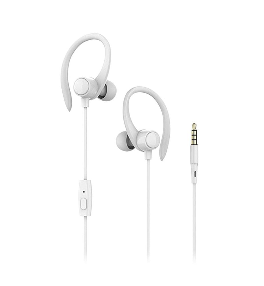 Écouteurs sport filaires S07 avec maintien optimal, microphone et bouton de commande intégrés 4,2 x 2,5 x 4 cm - Blanc
