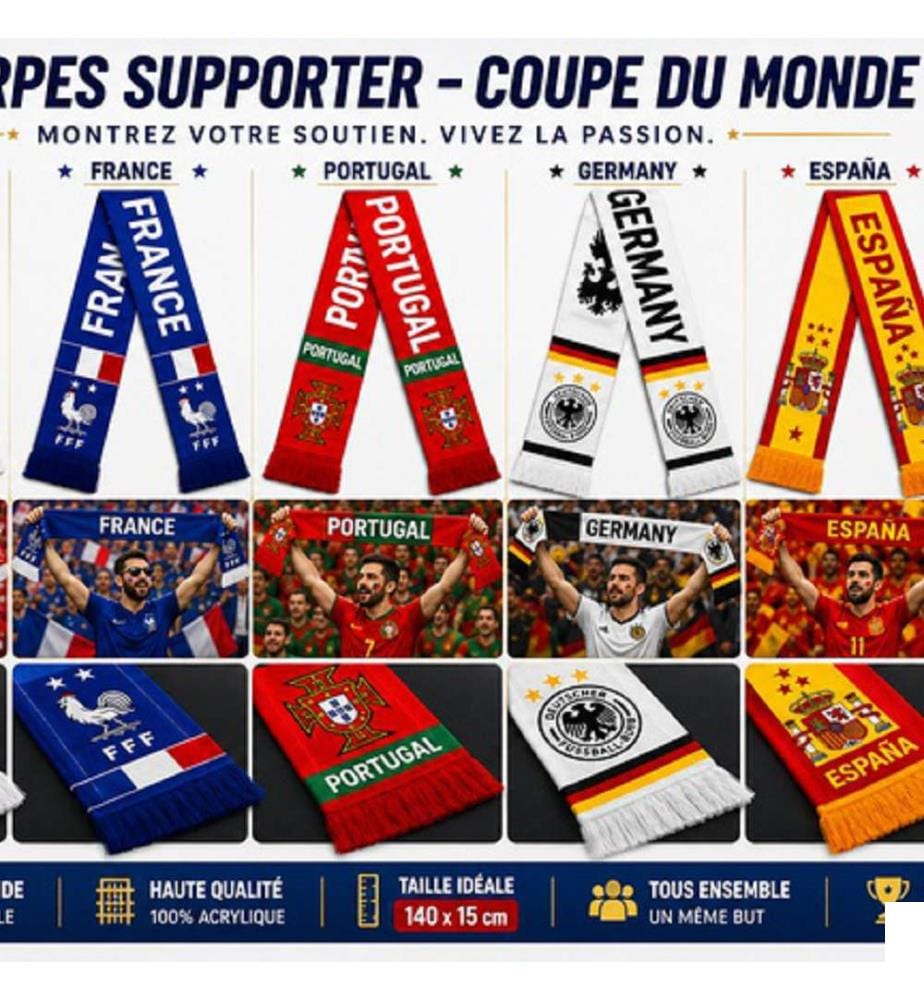 Écharpe de supporter de football "FRANCE" - 140 x 15 cm