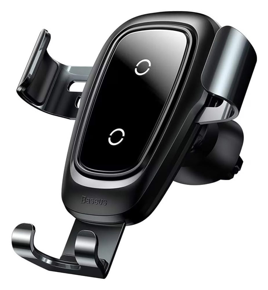 Support de voiture gravitationnel en métal avec chargeur inductif Qi (noir)