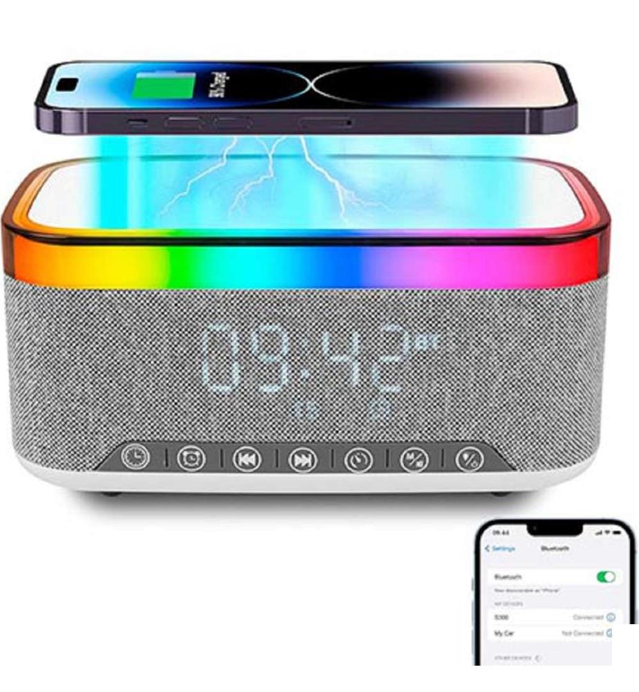 Lampe de Charge sans Fil BatdTech  Réveil Bluetooth avec Éclairage RGB et Chargeur Induction