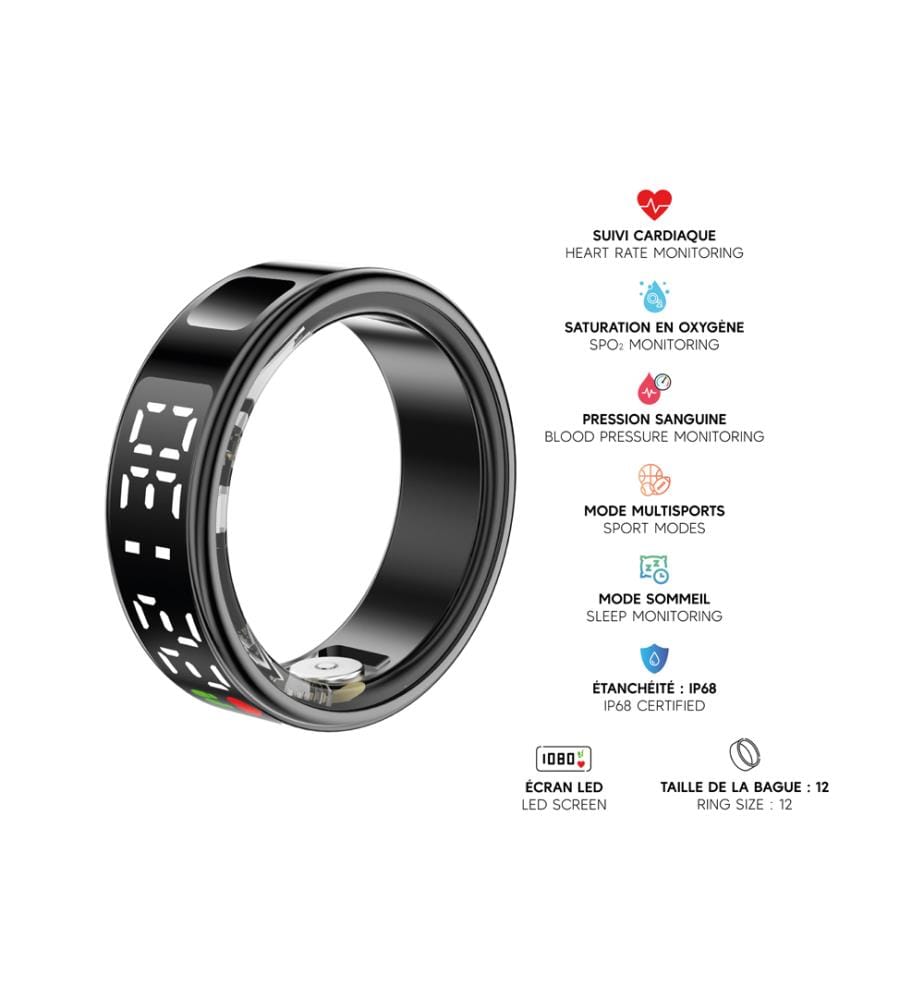 Bague connectée Saturn - Noir (Taille 12)