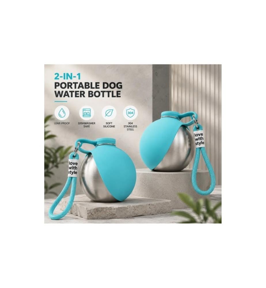 Bouteille d'eau portable pour chien, 285 ml - Bleu et argent