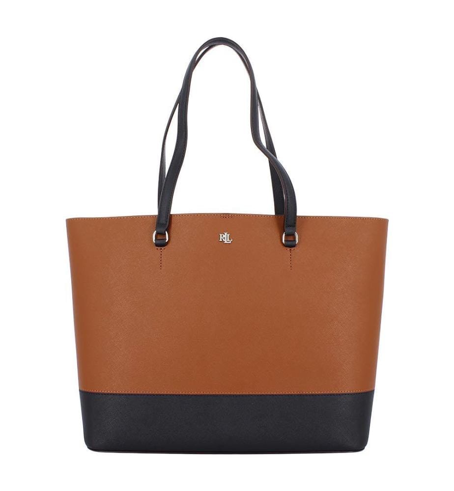 Grand cabas Karly cuir hachure croisée - Lauren & Tan & Lauren & Navy
