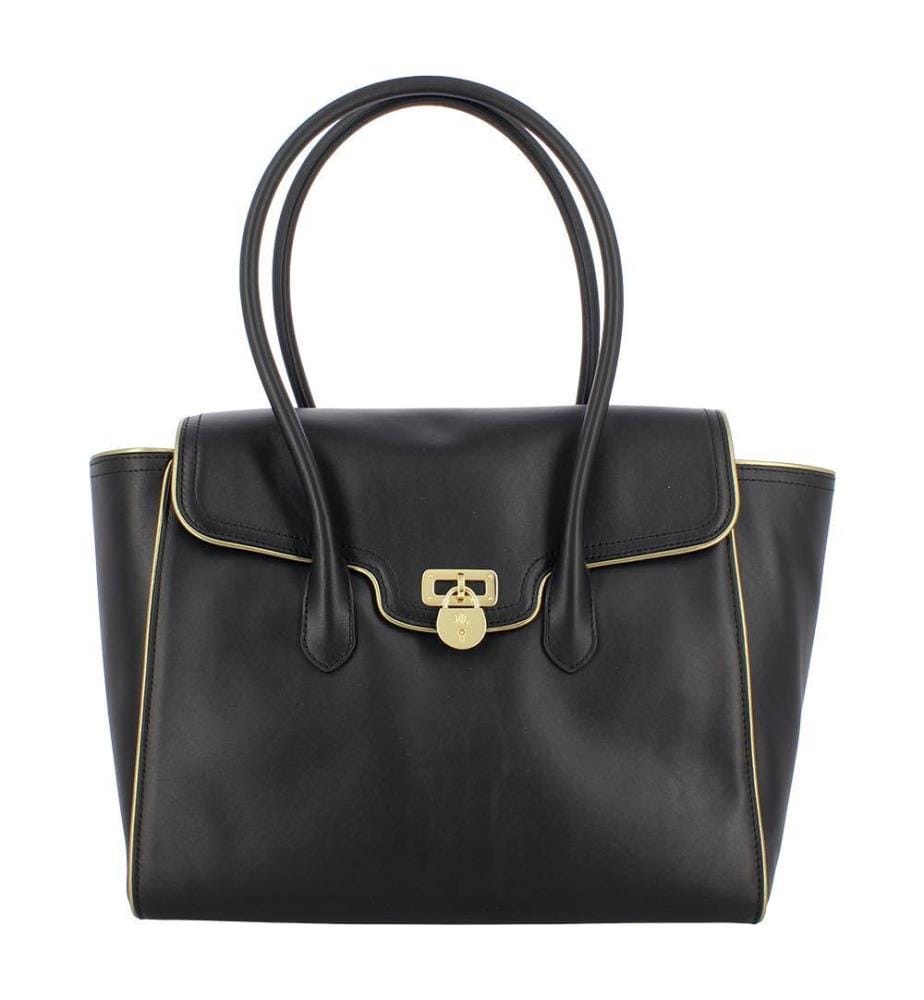 Grand sac à main Tanner en cuir - Noir & Antique & Or