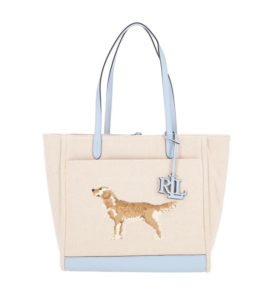 Tote Bag motif chien - Beige & Bleu ciel