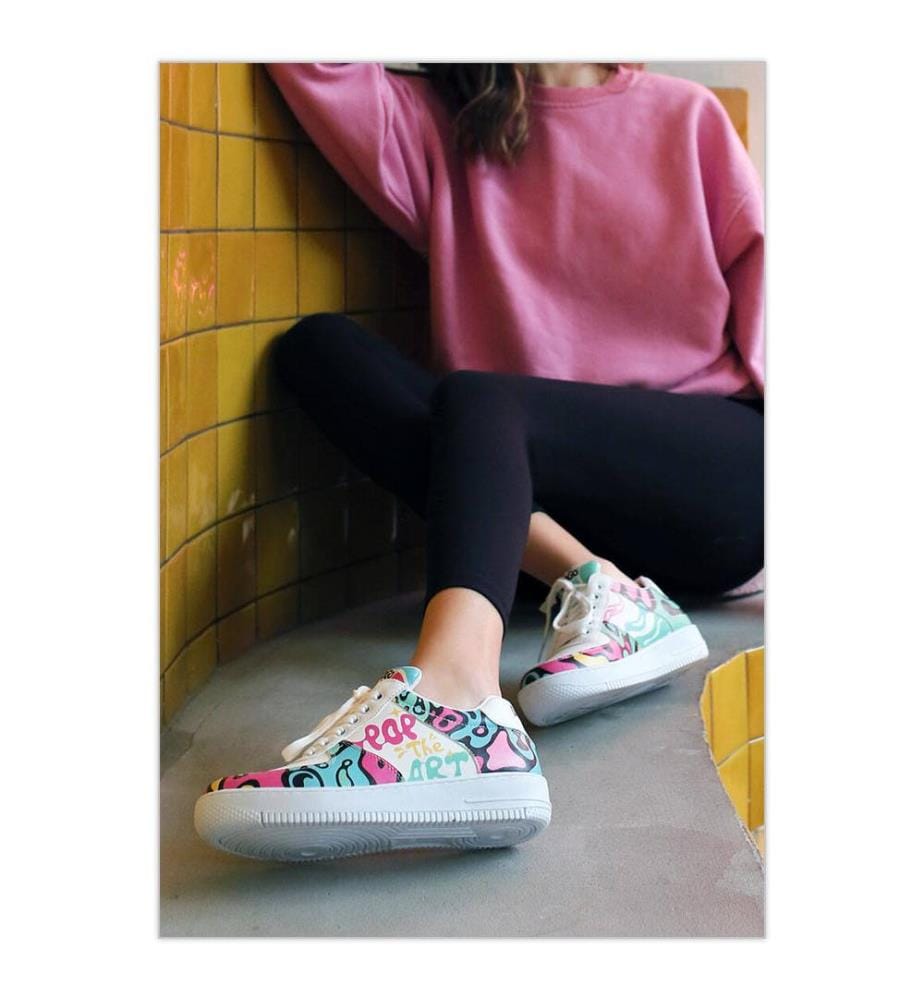Chaussures plates en Cuir Vegan Pop the Art Design - Multicolore
