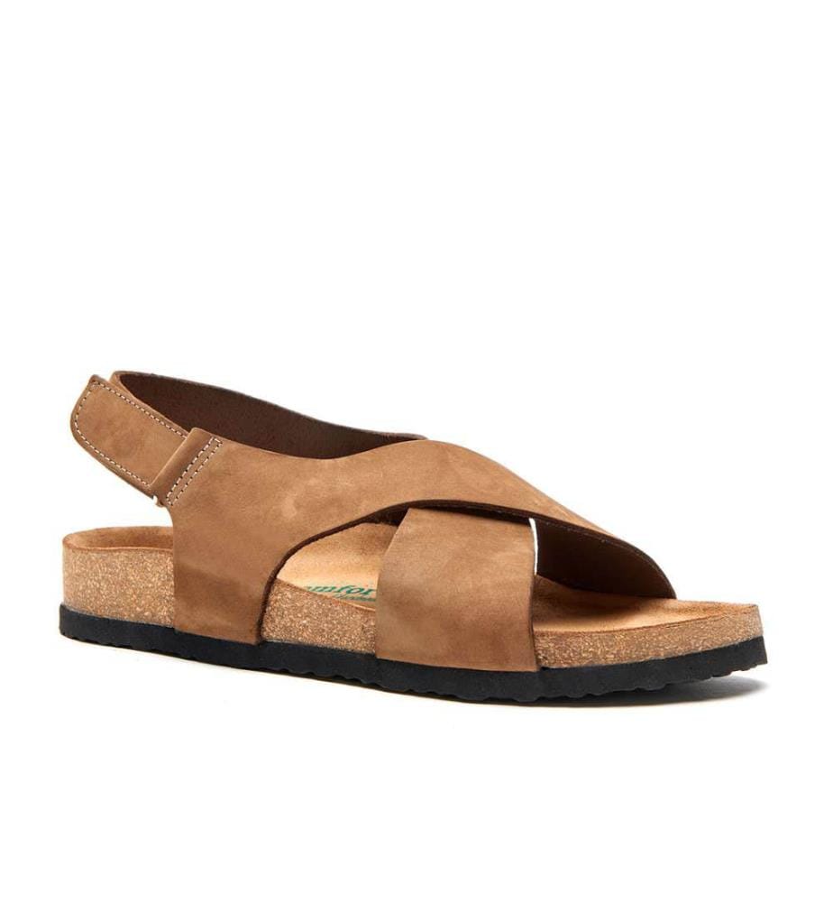 Sandales en cuir avec semelle anatomique en liège - Sable