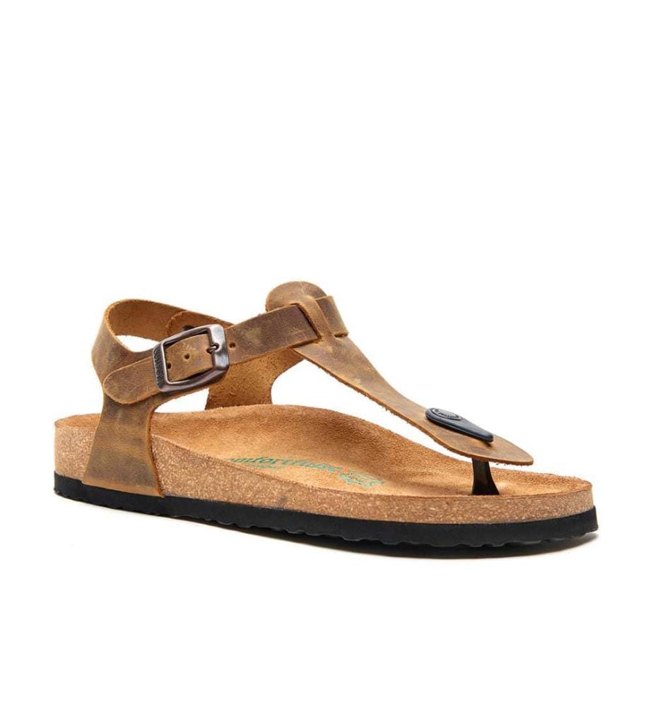 Sandales en cuir avec semelle en liège anatomique - Tan