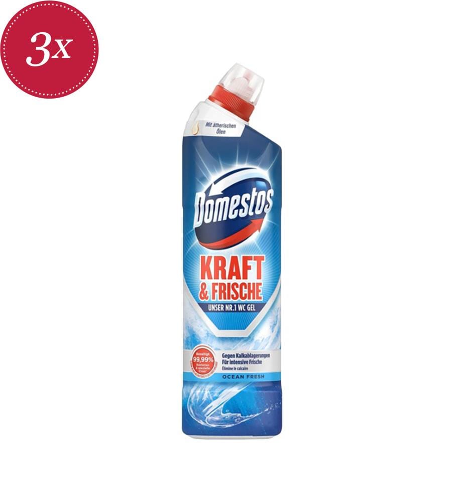 Lot de 3 Gel WC Domestos Aktiv Kraft Ocean Fresh - 750 ml