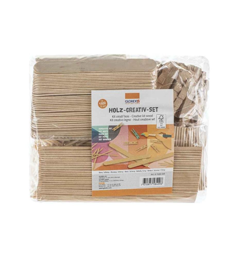 GLOREX - Holzkleinteile Holz-Creativ-Set ca. 1500 Teile