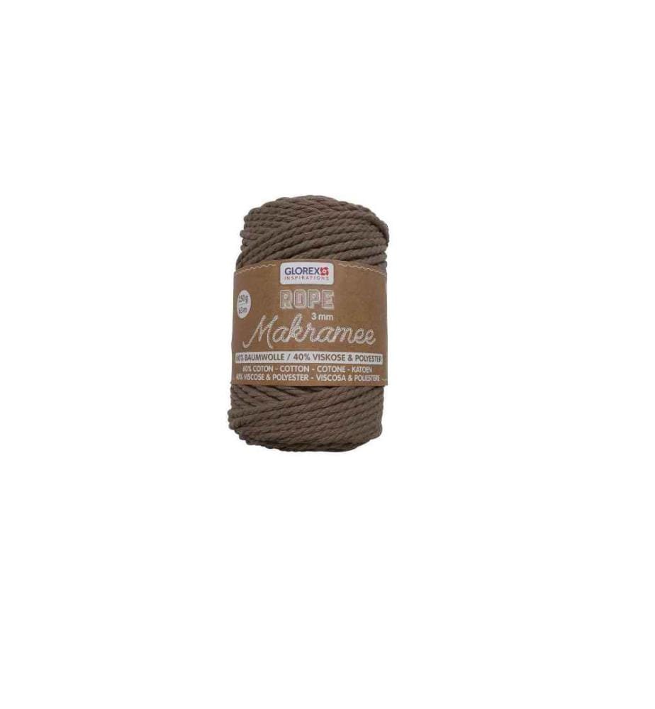 GLOREX - Laine Macramé Corde tordue 3 mm, 250 g, Brun clair