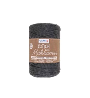 GLOREX - Wolle Makramee Cotton 2 mm, 250g, Anthrazit