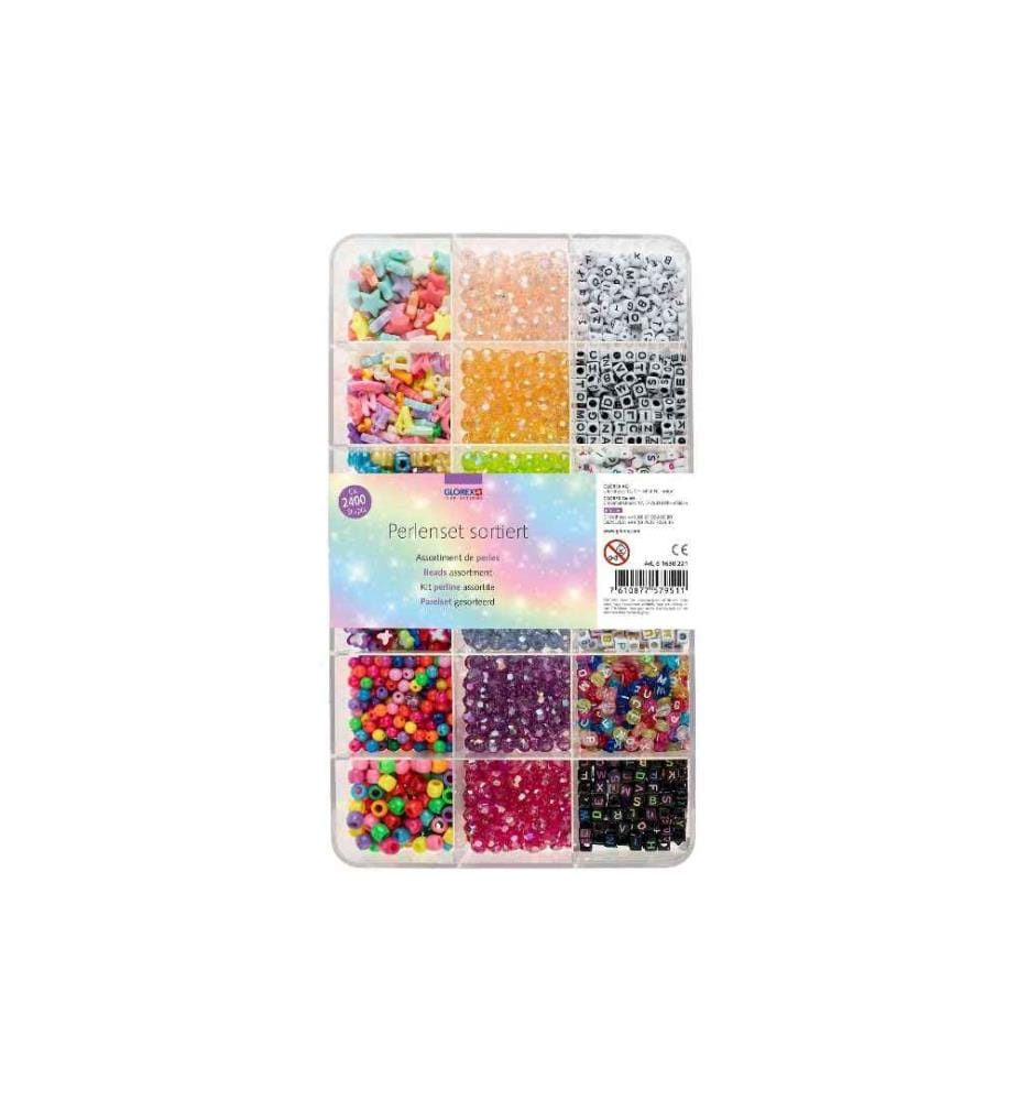GLOREX - Perlen-Set Kunststoff, ca. 2400 Stk, Mehrfarbig
