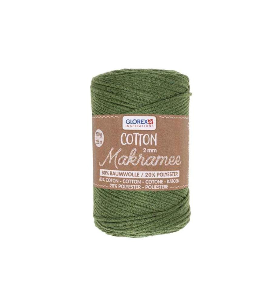 GLOREX - Laine Macramee Cotton 2 mm, 250g, Vert olive