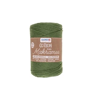 GLOREX - Wolle Makramee Cotton 2 mm, 250g, Olivgrün