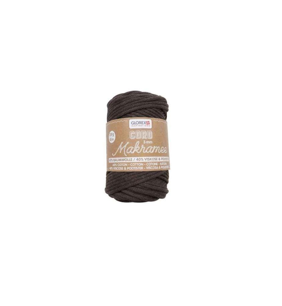 GLOREX - Wolle Makramee Cord gewebt 3 mm, 250 g, Braun
