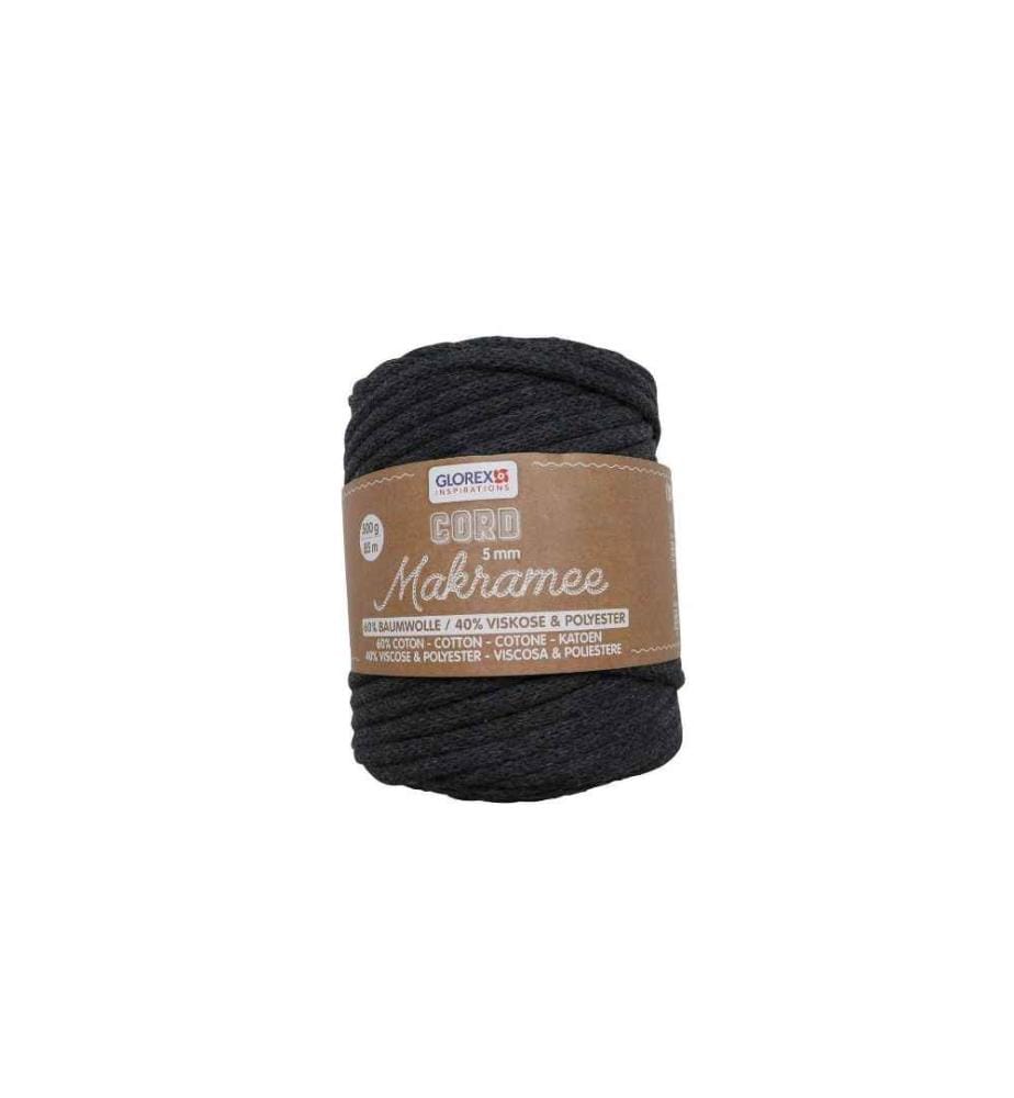 GLOREX - Laine Cordon de macramé tissé 5 mm, 500 g, Anthracite