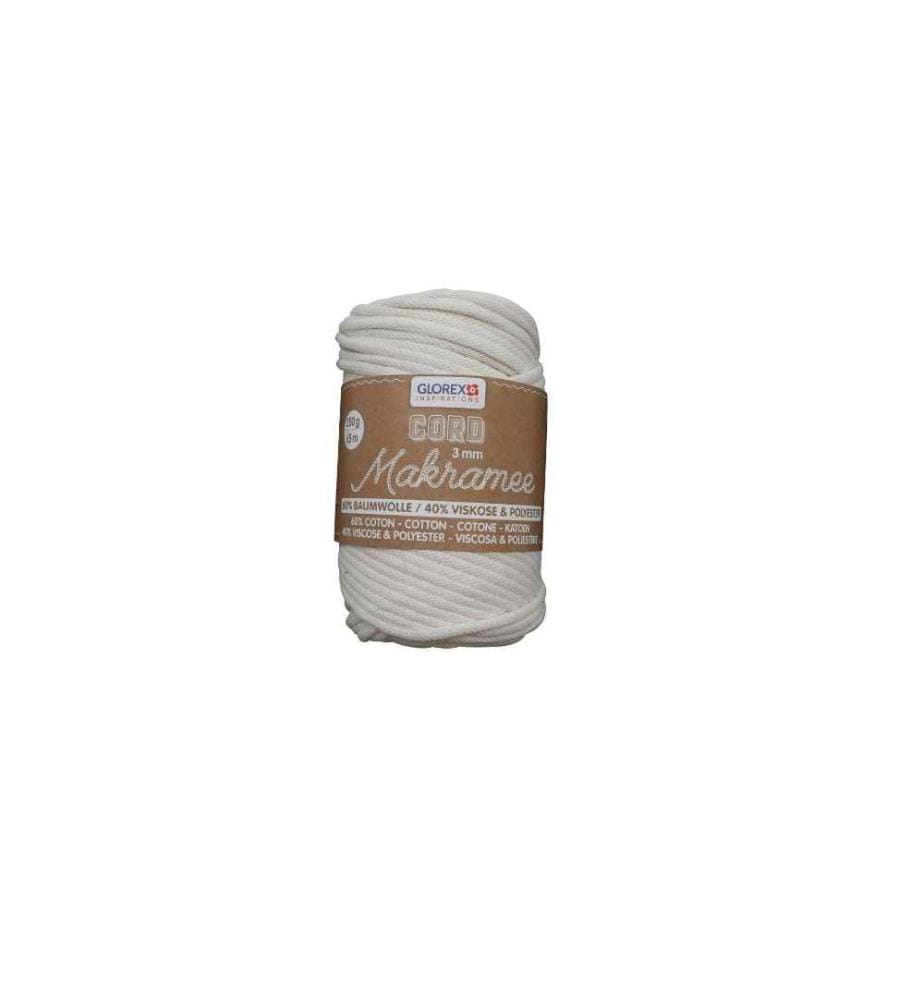GLOREX - Laine Cordon de macramé tissé 3 mm, 250 g, Blanc