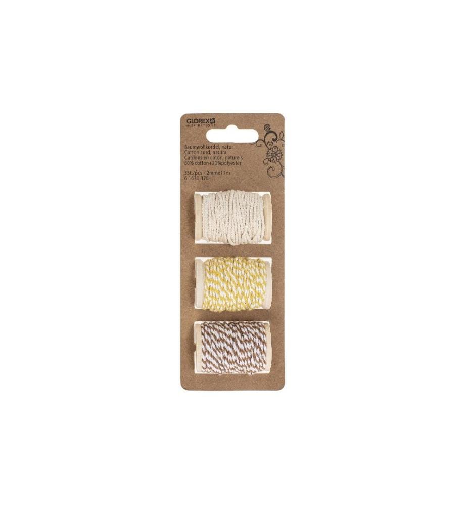 GLOREX - Cordon Set de cordelettes en coton 2 mm x 11 m, naturel