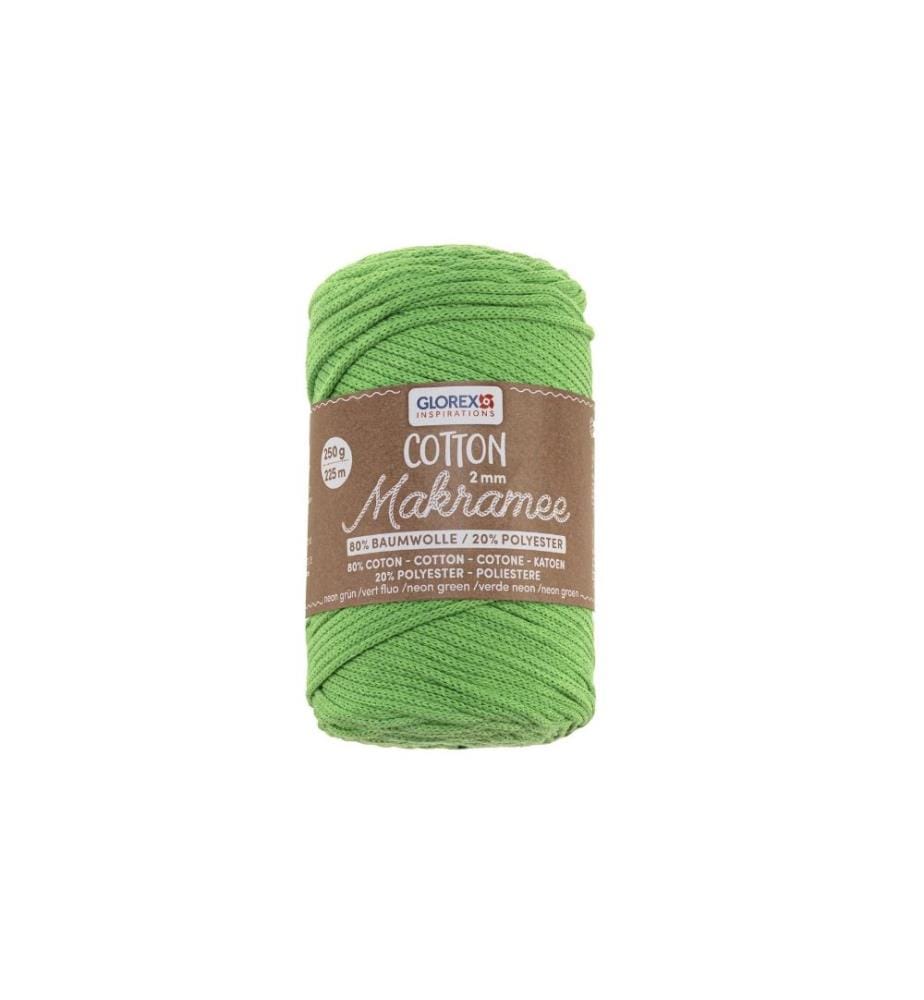 GLOREX - Wolle Makramee Cotton 225m x 2 mm, 250g, Neongrün