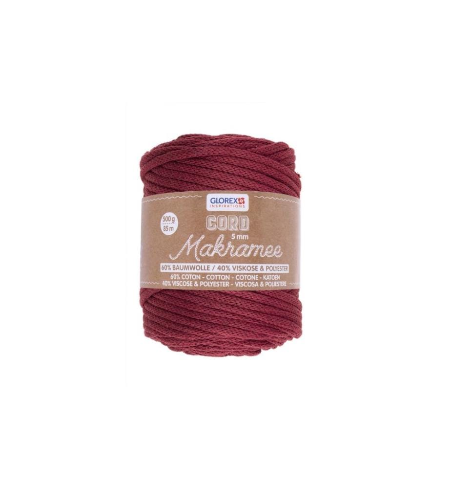 GLOREX - Wolle Makramee Cord gewebt 85 m x 5 mm, 500g, Bordeaux