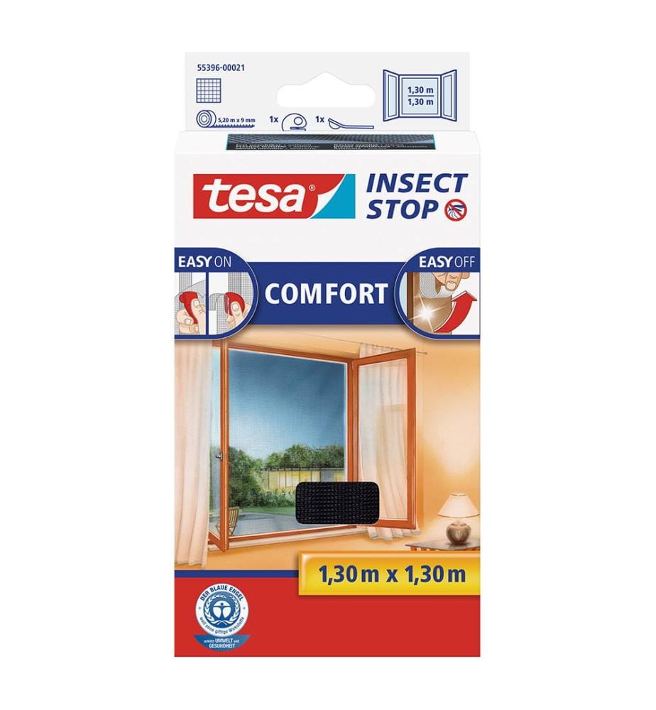 tesa® Hook & Loop Comfort für Fenster 1,30 m x 1,30 m - Schwarz