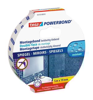 tesa® Doppelseitiges Montageband Powerbond Mirror, 5 m x 38 mm - Weiss